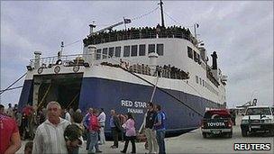 Ferry from Misrata arrives in Benghazi. 28 April 2011