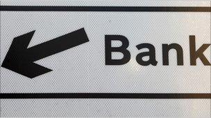 Sign pointing to bank district