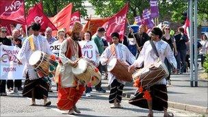 CWU members march in Stoke-on-Trent over fears for jobs - BBC News