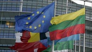 Flags outside EU parliament
