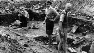 Glastonbury Abbey excavation in 1954
