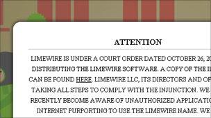 Limewire homepage, Limewire