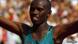 Samuel Wanjiru after winning gold in Beijing (August 2008)