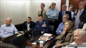 President Barack Obama and his national security team in the situation room during the raid that resulted in Bin Laden's death