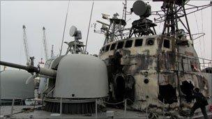 Damaged ships in Tripoli port