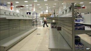 Empty shelves at a shop in Minsk