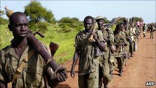 Southern SPLM soldiers withdrawing from Abyei in May 2008