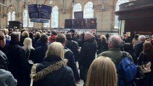 Rail travellers were left waiting in their hundreds at Central Station in Glasgow, pic by Bill Ward