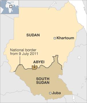 Map showing the region of Abyei