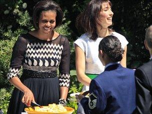 Michelle Obama and Samantha Cameron hosting a barbecue at Downing Street
