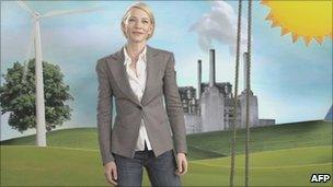Australian actress Cate Blanchett taking part in an advertising campaign supporting a carbon tax