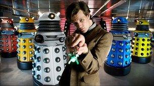 Matt Smith as the Doctor and the Daleks
