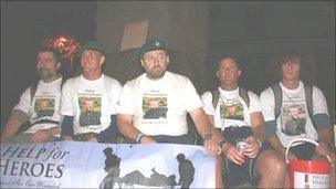 Robin Hollington (centre) with the four "yompers" who finished the journey
