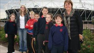 Staff and pupils from Ysgol Pen-Y-Bryn in Bethesda