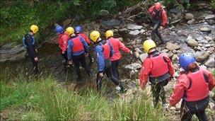 Young people gorge walking