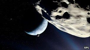 Earth-like planet as seen from rocky moon artwork