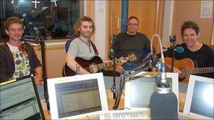 The Bloogs in the studio at BBC Radio Cornwall