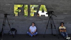 Camera crews outside Fifa headquarters