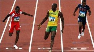 Usain Bolt winning the 100 metres at the 2008 Olympics