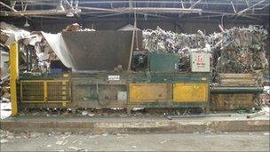 Baling machine at Transwaste Recycling site in Hessle Dock