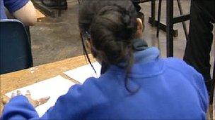 girl taking exam