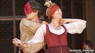 Charles Edwards and Eve Best as Shakespeare’s sparring lovers Beatrice and Benedick at Shakespeare's Globe
