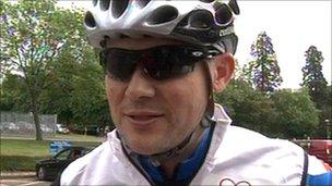 Adam Tansey from Burbage has cycled 131 miles to help save Glenfield Hospital's children's heart unit from closure