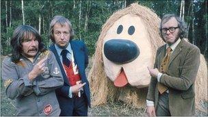 OBEs Tim Brooke-Taylor (C) and Graeme Garden (R), with Bill Oddie (L) in The Goodies