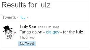 A screenshot of LulzSec's