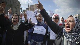 Women protesting against Hosni Mubarak in Cairo. 31 Jan 2011