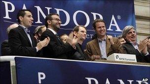 Pandora executives ringing the New York opening bell