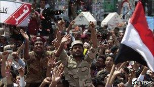 Celebrations in Sanaa after President Saleh left Yemen (6 June 2011)