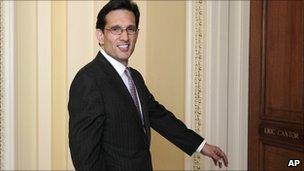 Republican House Majority Leader Eric Cantor returns to his office in the Capitol on 23 June 2011