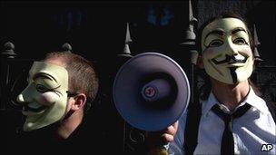 People wearing masks often used by a hacker group that called Anonymous