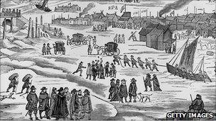 Depiction of the 1683 Thames' frost fair (Getty Images)