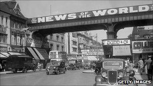 News of The World sign in Brixton in 1938