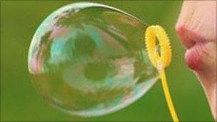 blowing a bubble