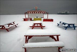 Snow on the beach at Weston-Super-Mare