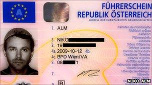 Driving licence of Niko Alm