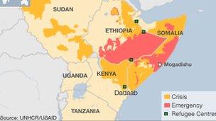 Map of drought in the Horn of Africa