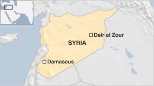 Map locating Deir al Zour in Syria
