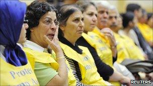 Relatives of residents of Camp Ashraf during a hearing of the US House Foreign Affairs Committee on Capitol Hill (7 July 2011)