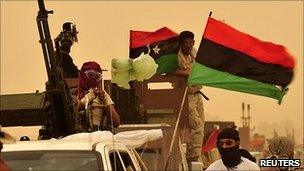 Libyan rebels west of Ajdabiya