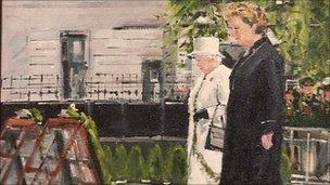 Painting of The Queen and Mary McAleese