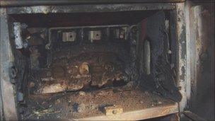 The remains of the fuse box after the fire