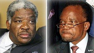 Former presidents Levy Mwanawasa (l) and Frederick Chiluba as president