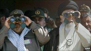 Ayatollah Ali Khamenei views military parade, 2005