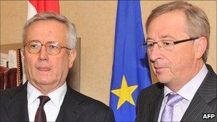 Luxembourg Prime Minister and Eurogroup president Jean-Claude Juncker (right) meets Italian Finance Minister Giulio Tremonti