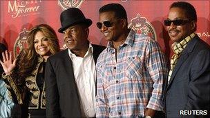 Jackson family members at concert announcement (left-right): La Toya, Tito, Jackie and Marlon