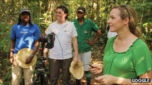 Google employees take pictures within the Amazon rainforest